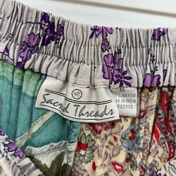 Vintage Sacred Threads Boho Mixed Flower Floral Print Pull On Pants Medium - Picture 7 of 8